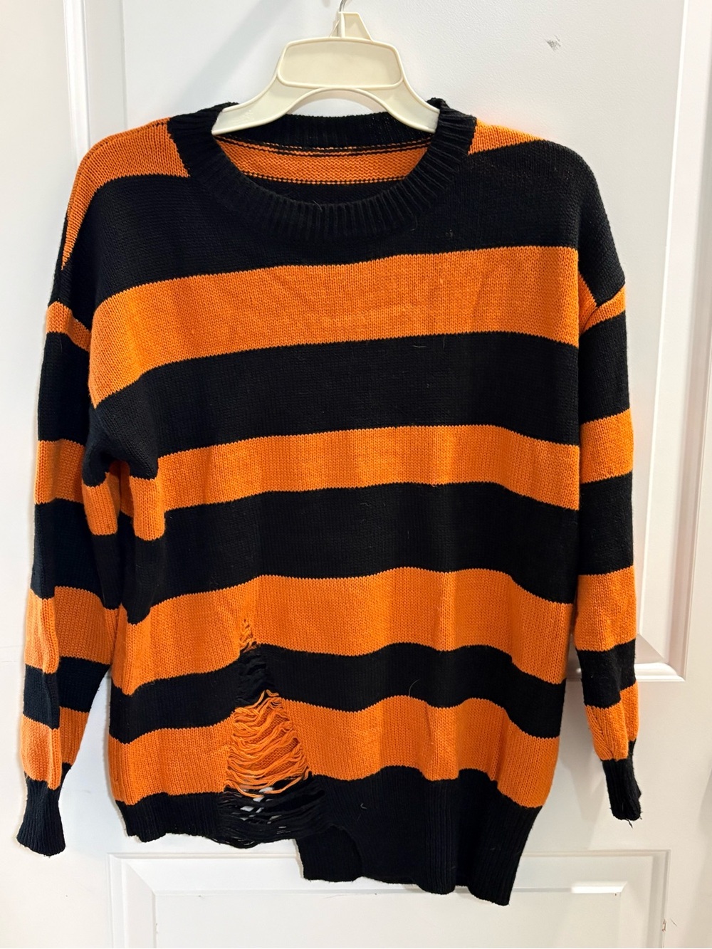 SHEIN Black Orange Striped Distressed Sweater Oversized S Halloween Grunge